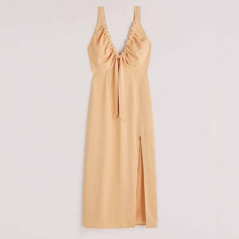 Pastel Yellow Scrunched Abercrombie Midi Dress